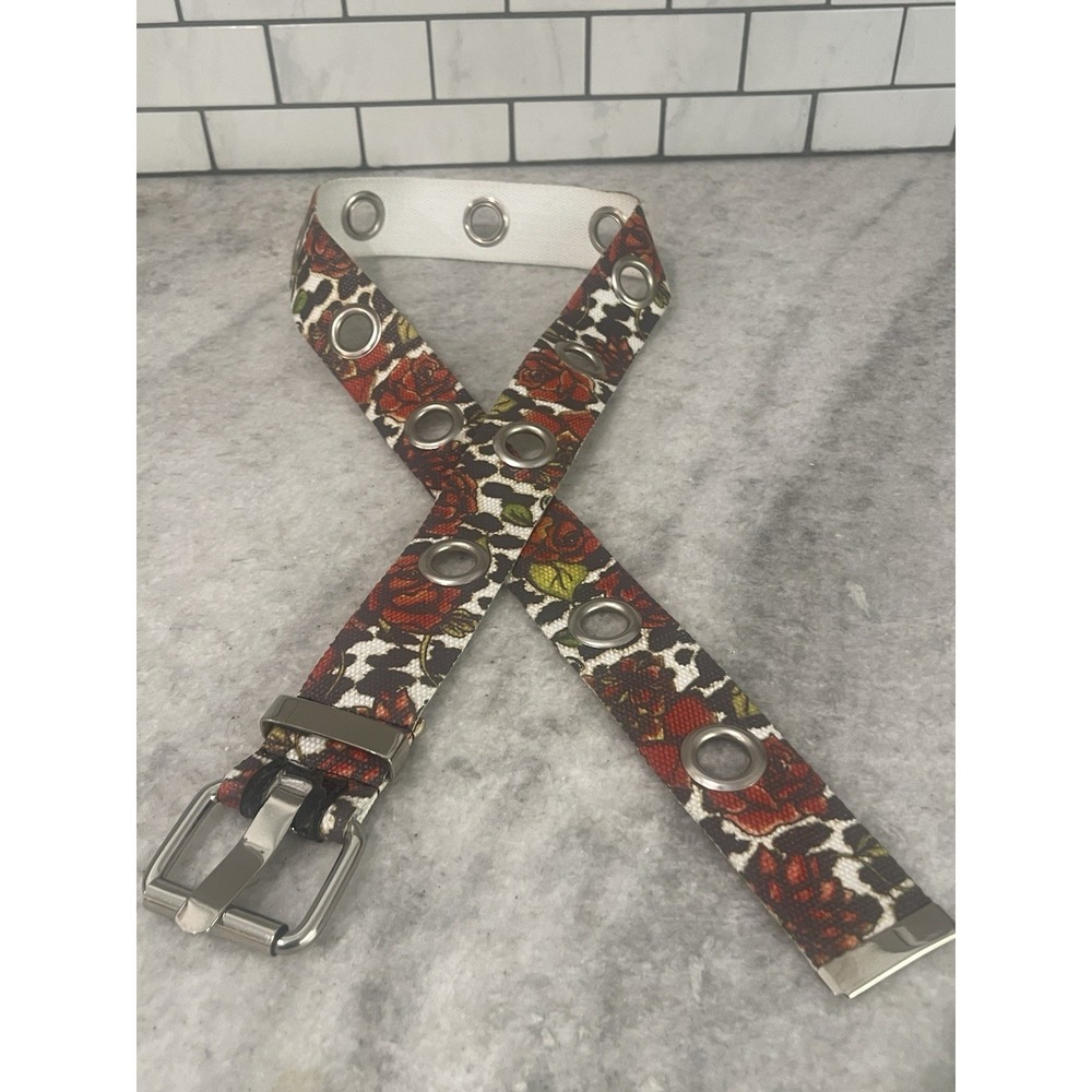 Floral Belt Womens 38 Red Bohemian Y2K Gypsy Artsy Mod Gogo